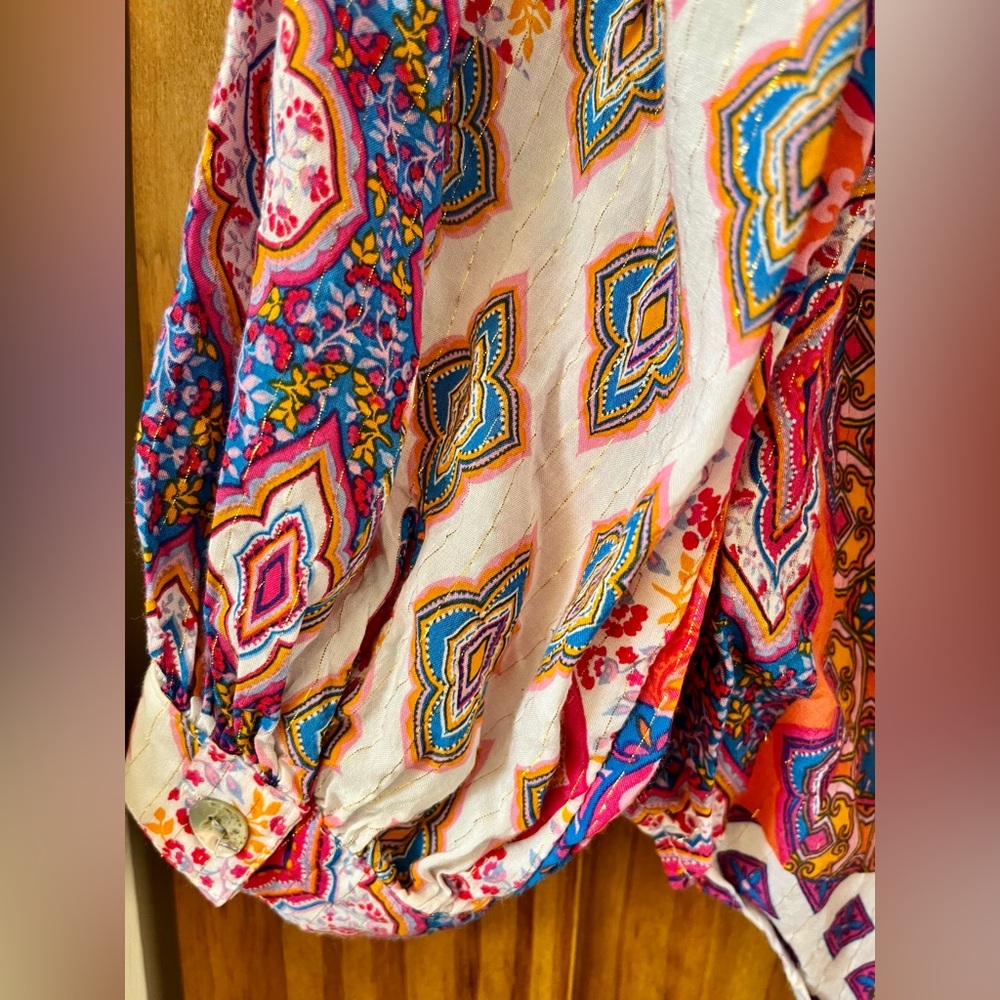 Ruby Rd. Vibrant Patchwork Blouse - Pink, Orange, Purple - Picture 7 of 12